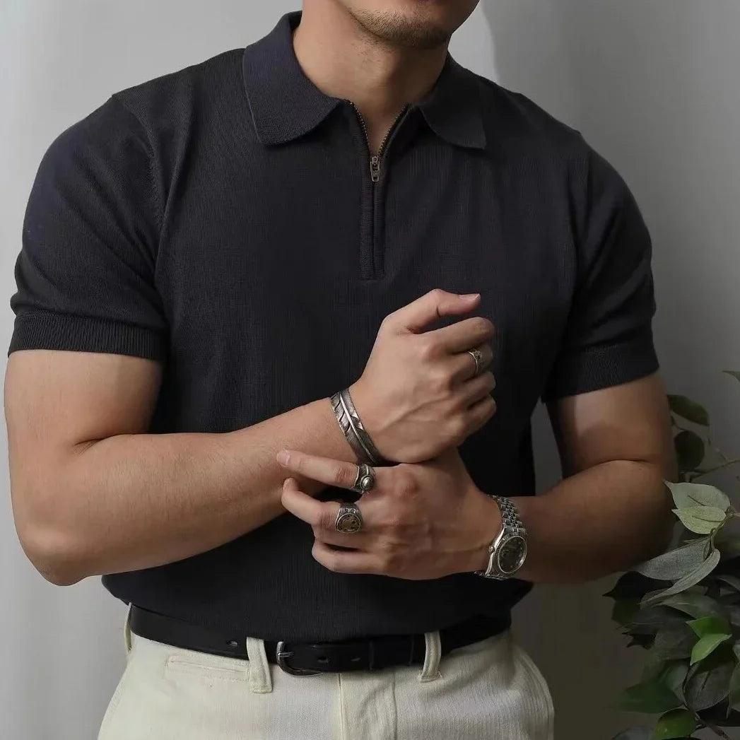 Quarter-Zip Polo Shirt - Black