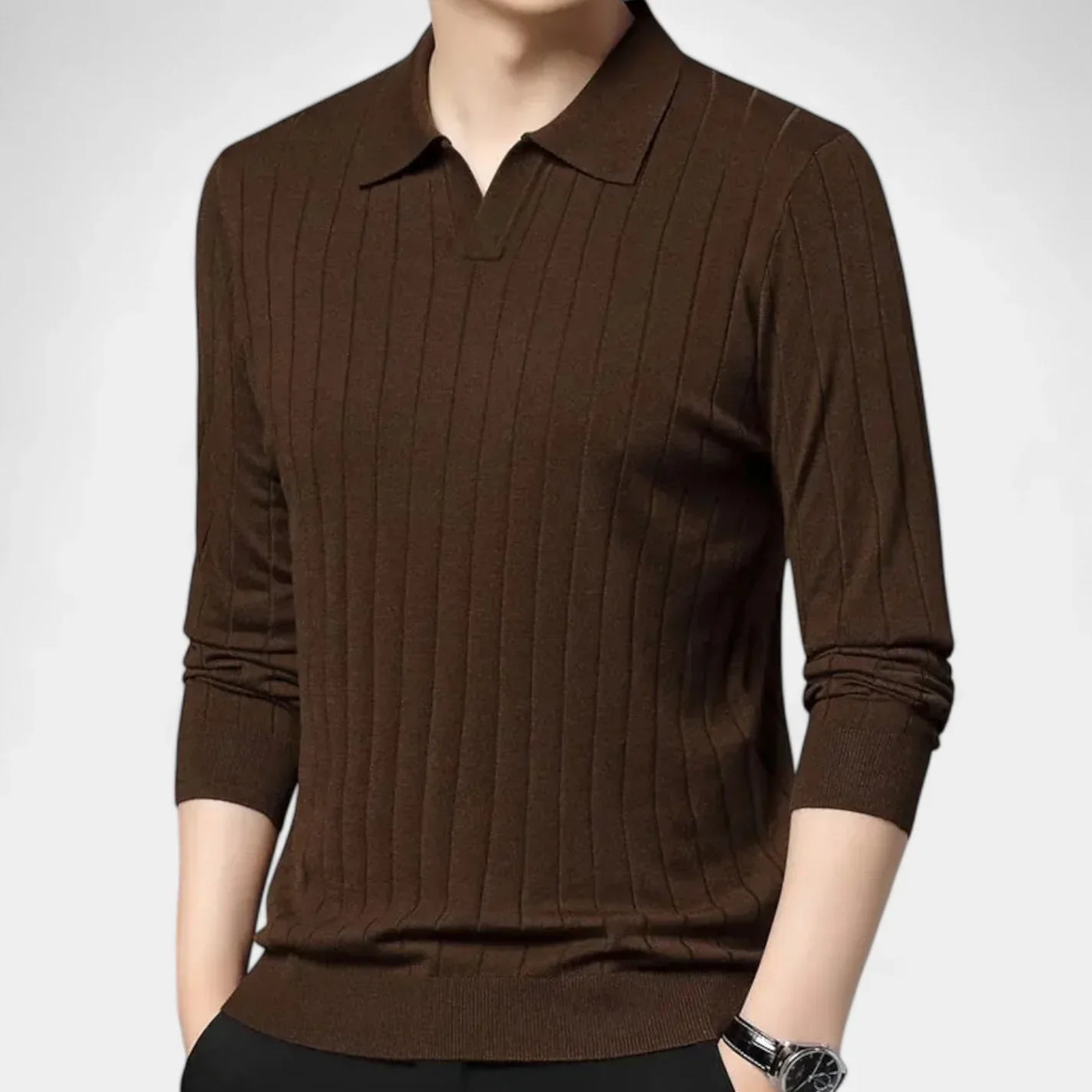 Ascot Knit Polo - Brown