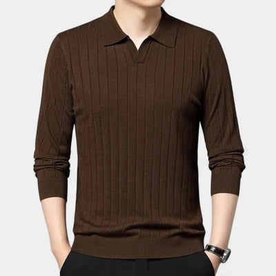 Ascot Knit Polo - Brown