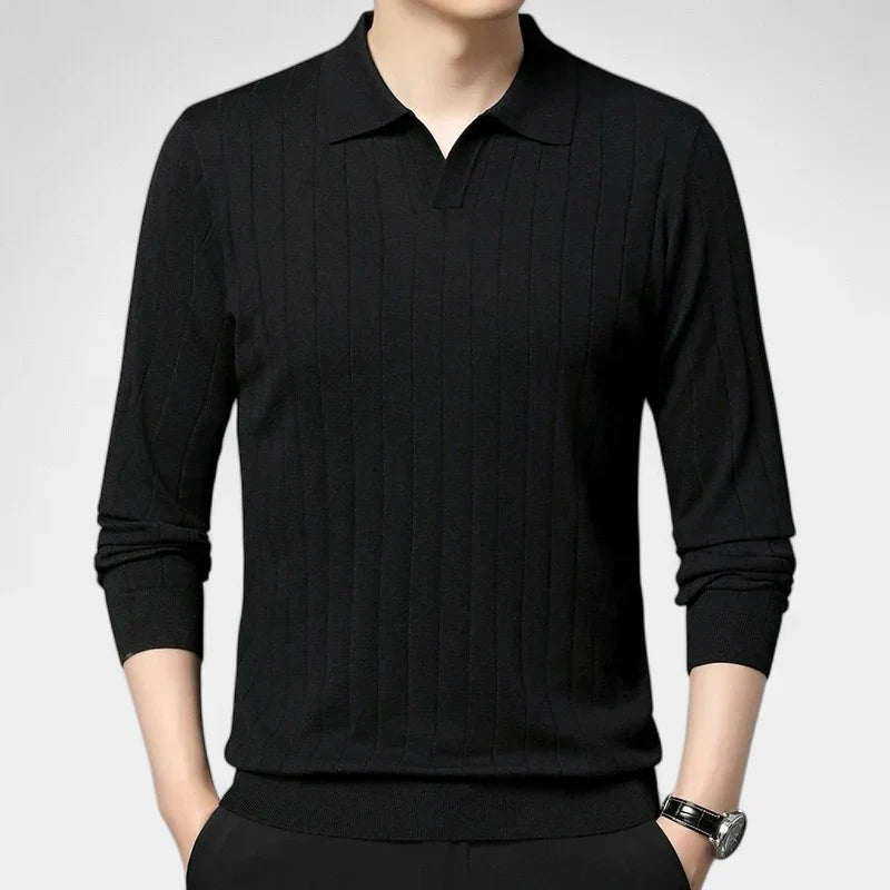 Ascot Knit Polo - Black