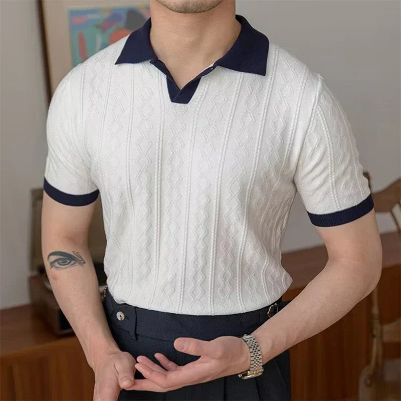 Cable-Knit Polo Shirt - White