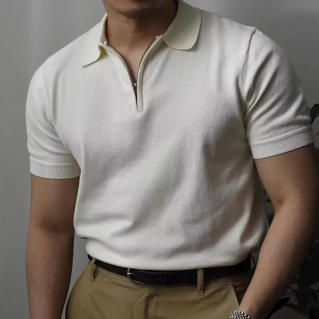 Quarter-Zip Polo Shirt - WHITE