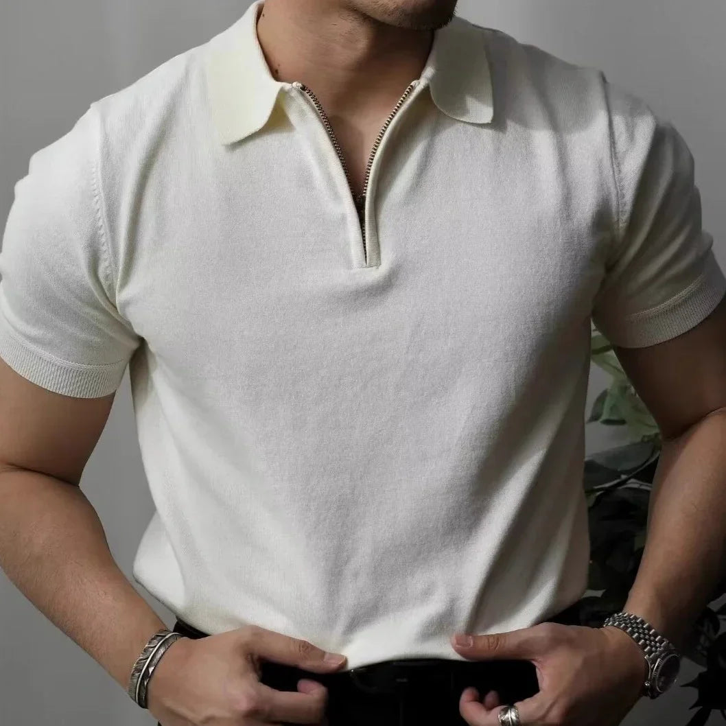 Quarter-Zip Polo Shirt - WHITE