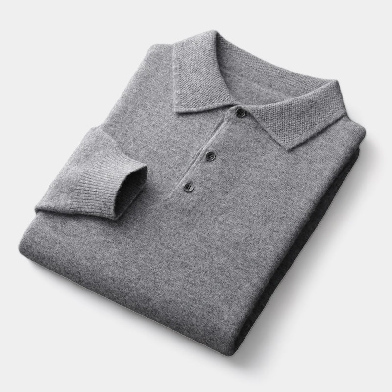 Merino Wool Polo Sweater - GREY