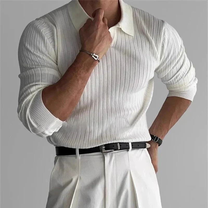 Ribbed Knit Polo - WHITE