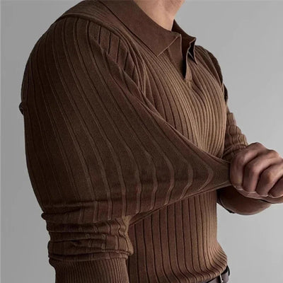 Ribbed Knit Polo - BROWN